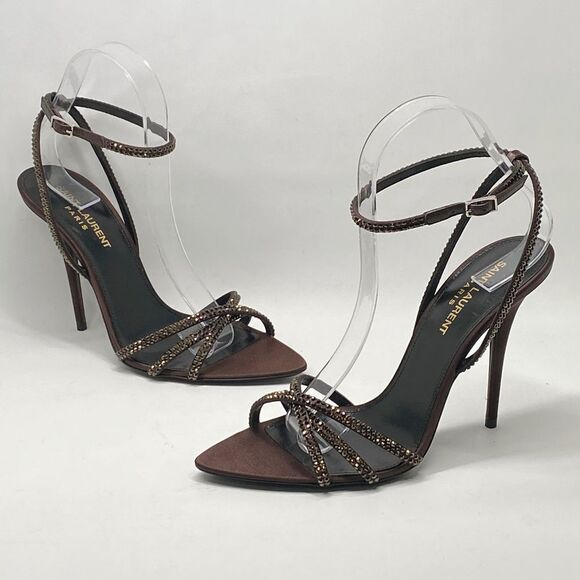 Saint Laurent Ava Sandals in Crepe Satin with Rhinestones size 37.5 - Picture 9 of 16